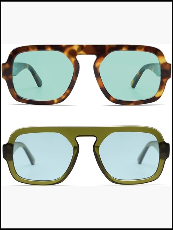 Retro Square Aviator Sunglasses Oversized Flat Top Rectangle Sun Glasses main image 6